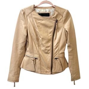 Zara Asymmetrical Zip Genuine Lambskin Leather Peplum Moto Jacket Bloggers Fave